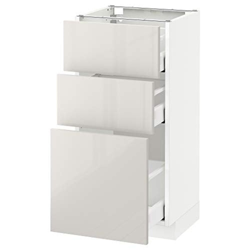 METOD/MAXIMERA mobile base con cassetti 3 40×39.4×88 cm bianco/Ringhult grigio chiaro