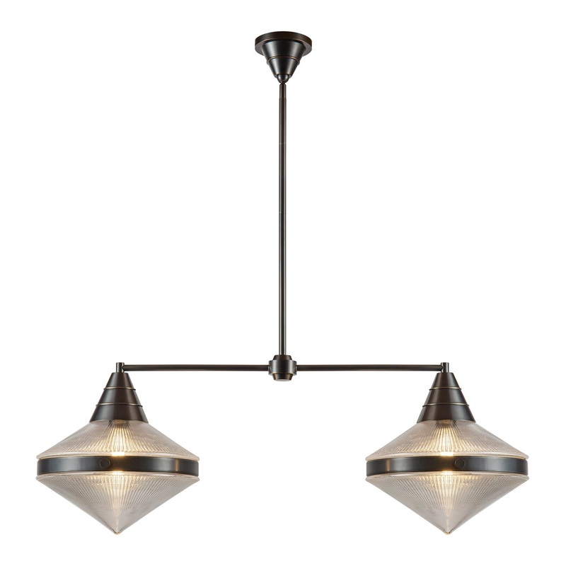 Two Light Linear Pendant from the Willard Collection in Urban Bronze/Clear Prismatic Glass Finish by Alora