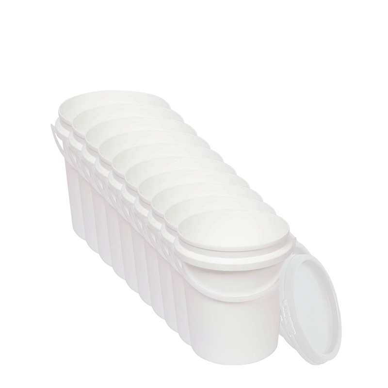 10x 1.2L Plastic Buckets + Lids – Food Grade Empty White Tub With Handle