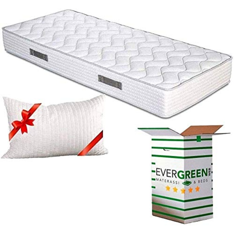 EVERGREENWEB Materasso Singolo in Waterfoam Alto 20 cm con Cuscino Memory Foam Gratis Ortopedico Rivestimento Bianco Effetto Massaggiante Antiacaro per Tutti Reti e Letti Singoli, Fashion (80×190 cm + 1 Cuscino Memory Foam, Fashion Bianco)