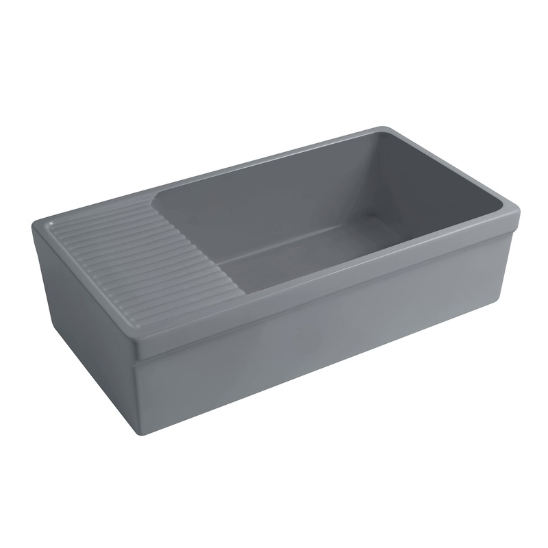 Farmhaus Quatro Alcove Large Reversible Matte Fireclay Kitchen Sink with  Integral Drainboard and a Decorative 2 ” Lip Front Apron on Both Sides