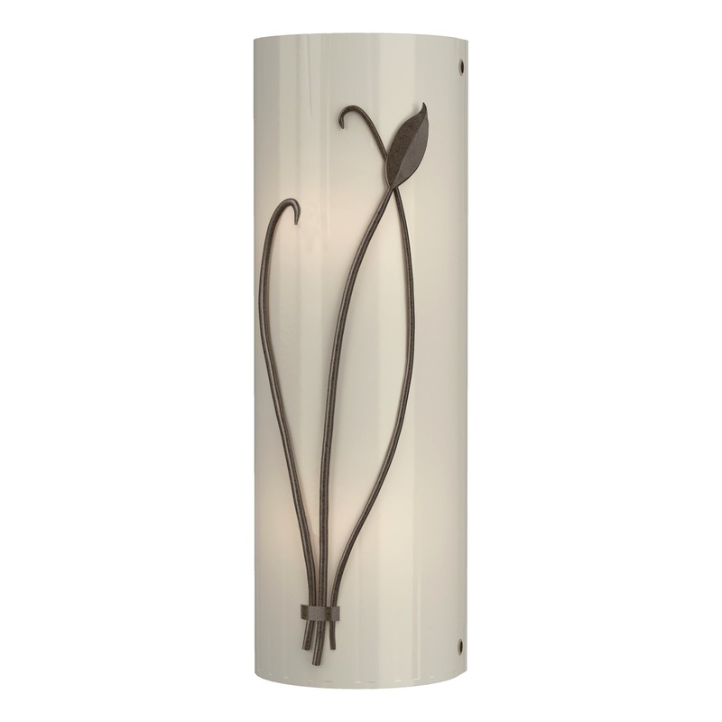 Forged Leaf and Stem Sconce Bronze Ivory Art Glass (CC) Left