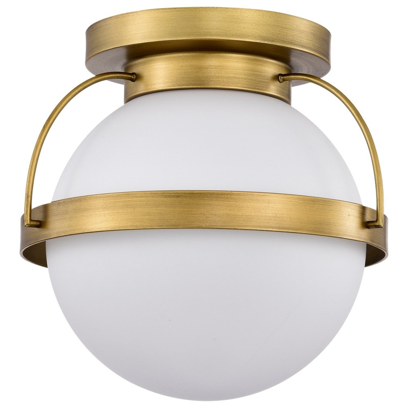 One Light Flush Mount from the Lakeshore Collection in Natural Brass Finish by Nuvo Lighting