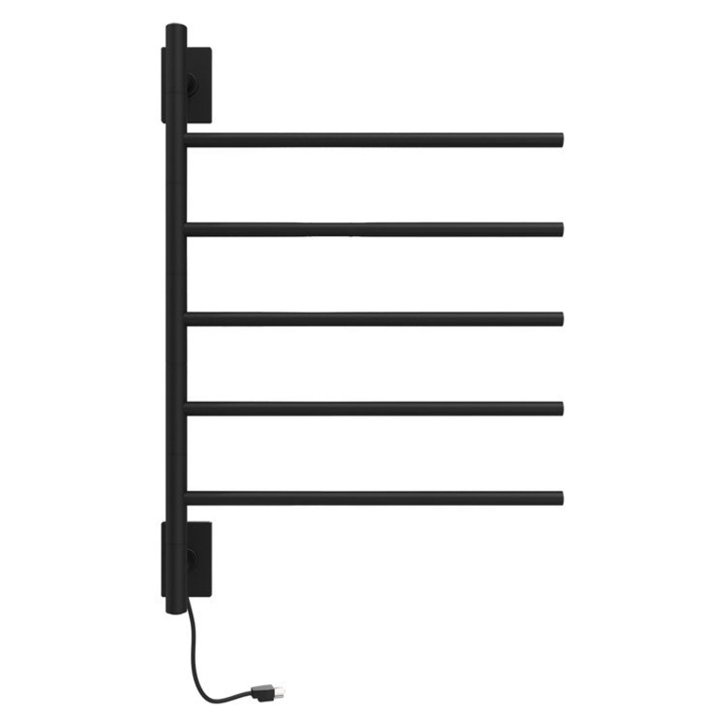 Towel Warmer Swivel 5 Bar Hardwire/Plug-In 171 BTU 25 x 35 Inch Matte Black 304 Stainless Steel