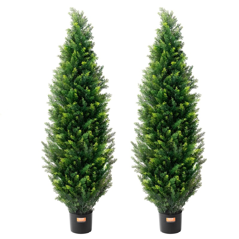 VEVOR 2 Pack 5′ Artificial Cedar Topiary Tree Faux Plant UV Decor In/Outdoor