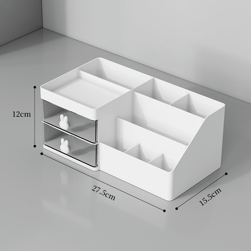 White Drawer-Style Cosmetic Organizer  Multifunctional Jewelry Storage Box for Desk – Minimalist Desk Organizer for Students