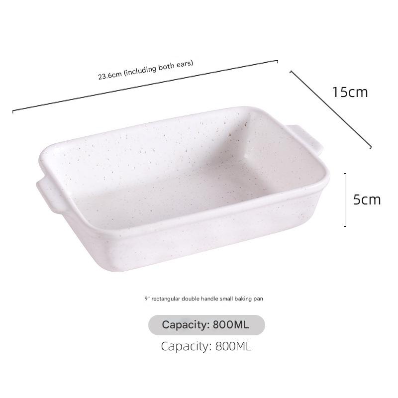 White Elegant Speckled Ceramic Rectangular Baking Dish – 800ML Oven & Microwave Safe Casserole Pan with Handles