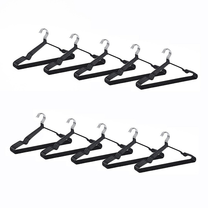 100x Metal Clothes Hangers Non Anti Slip Rubber Coated Wire Suit Coat Hanger
