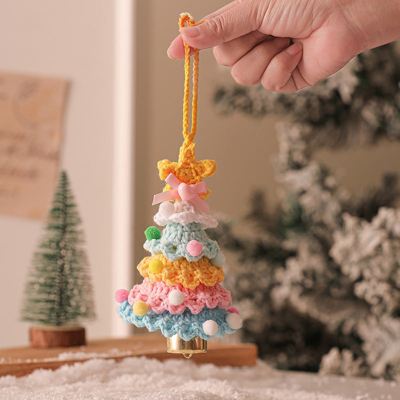 2 Pcs Style D Colorful Handmade Crochet Christmas Tree Ornament – Festive Hanging Decoration with Jingle Bell