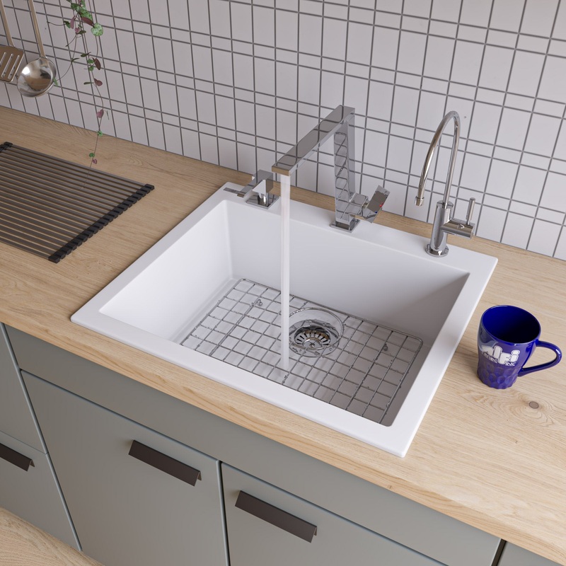 ALFI brand AB2420DI-W White 24″ Drop-In Single Bowl Granite Composite Kitchen Sink
