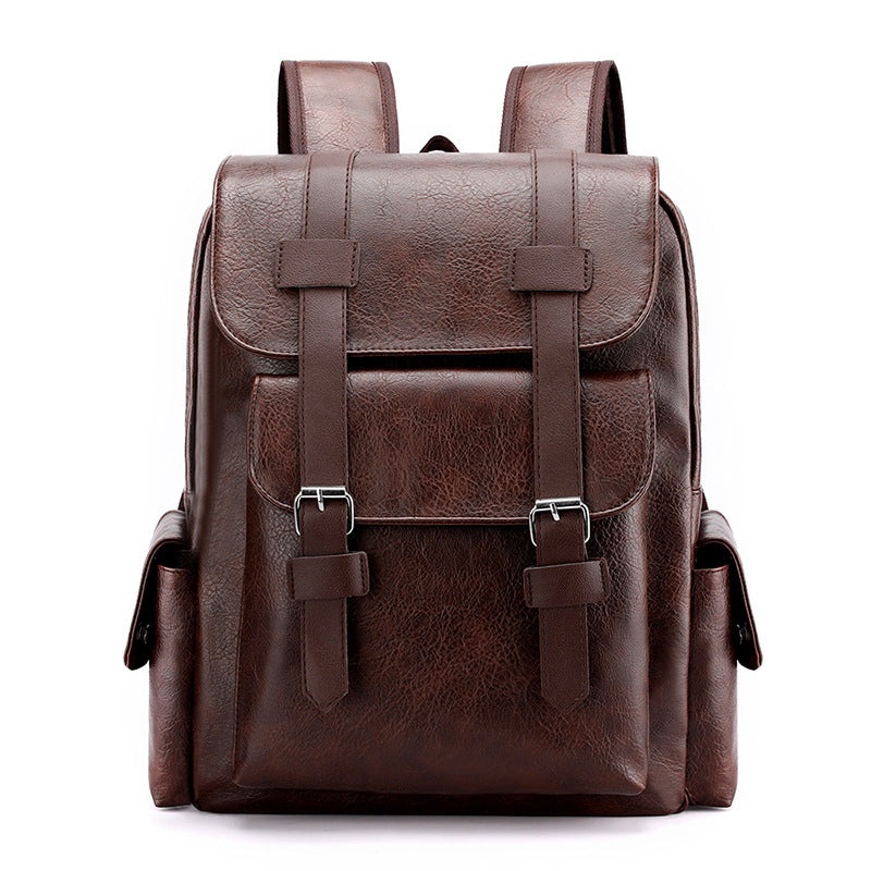 Dark Brown Large-Capacity PU Leather Backpack – Stylish Business & Travel Companion