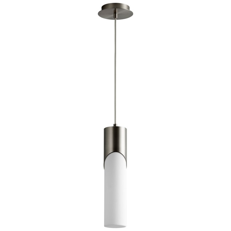 Ellipse Single-Light Tall 3.5″ Mini Pendant with Acrylic Shade – Satin Nickel
