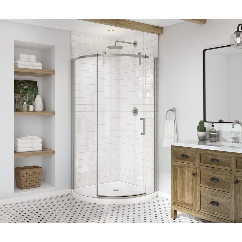 MAAX 139410-900-305-002 Outback Round 36 x 36 x 75 5/8 in. 8mm Sliding Shower Door for Corner Installation with Clear glass in Brushed Nickel
