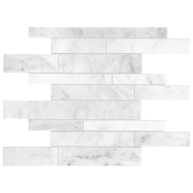 Bianco Venatino Random Strip Honed Marble Stone Mosaics. 1 Sheet = Sq. Ft. (76-172)