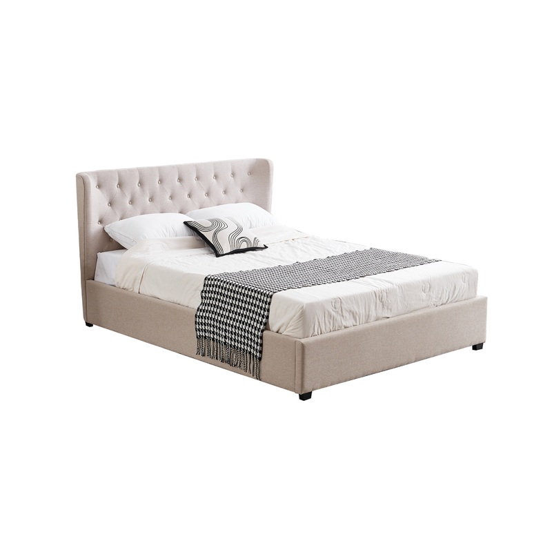 Cambridge Tan Beige Linen Tufted Bed – king