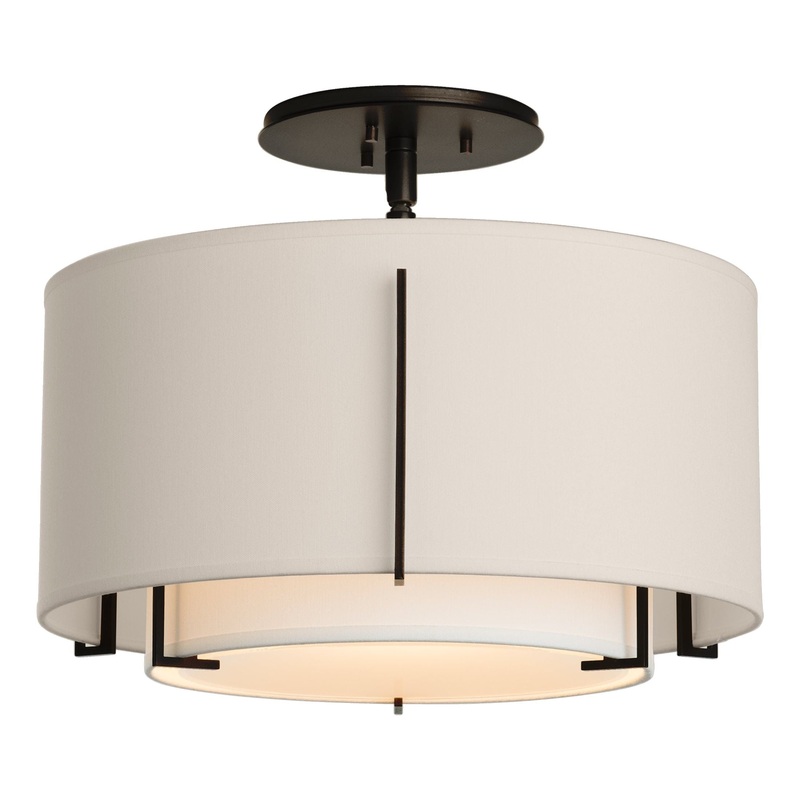 Exos Small Double Shade Semi-Flush Black Natural Anna Inner Shade & Flax Outer Shade