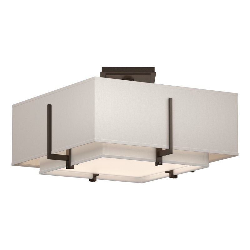 Exos Square Small Double Shade Semi-Flush Bronze Natural Anna Inner Shade & Flax Outer Shade