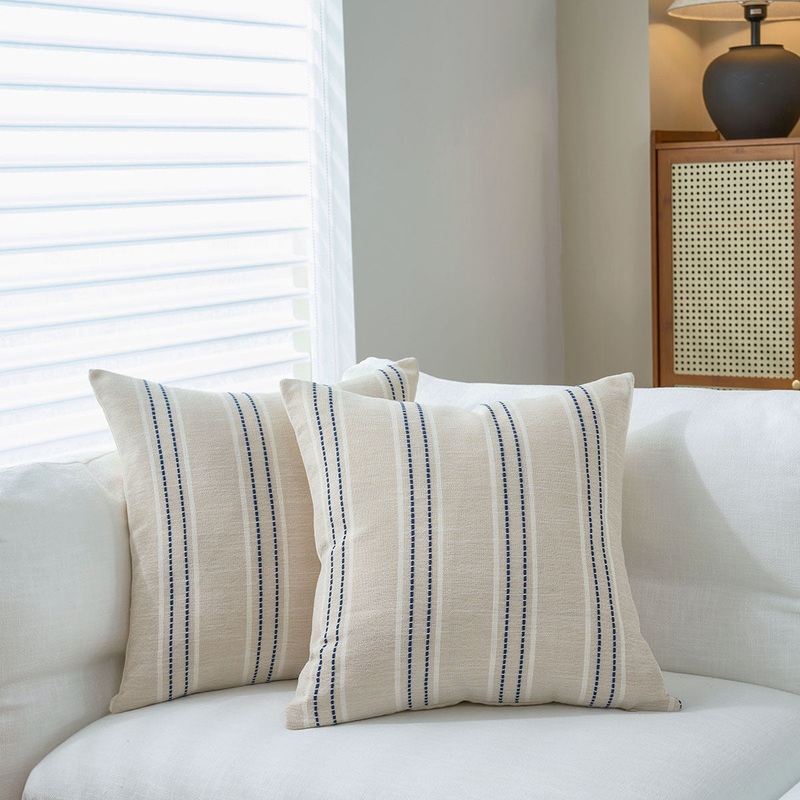 Textured Vertical Striped Pillowcases – Scandinavian Home Decor Accents (Blue Stripes Pair – 45x45cm)