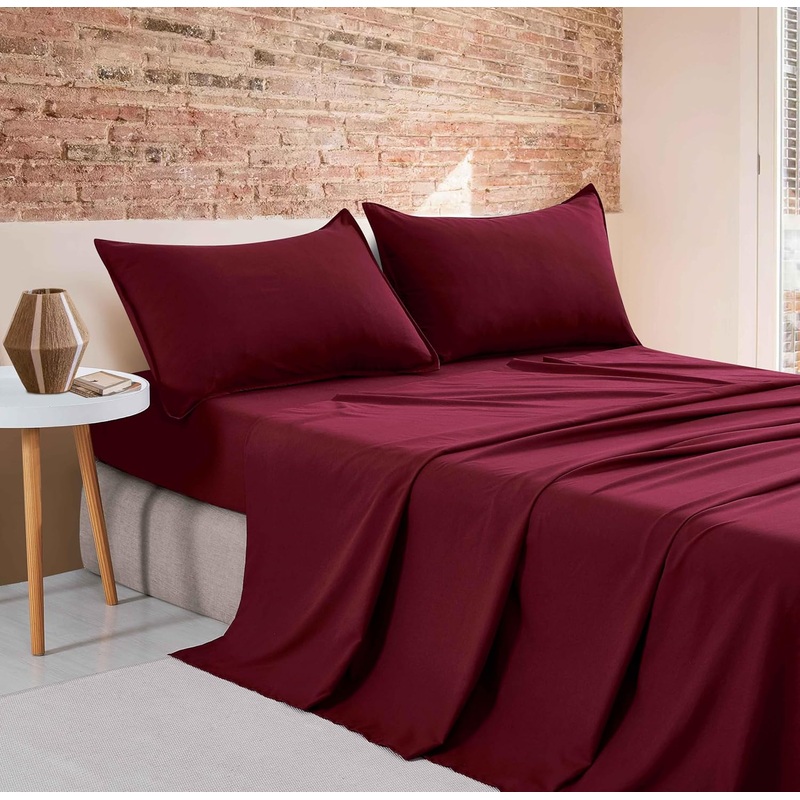 Vintage Washed Microfibre Sheet Set (Burgundy, King)