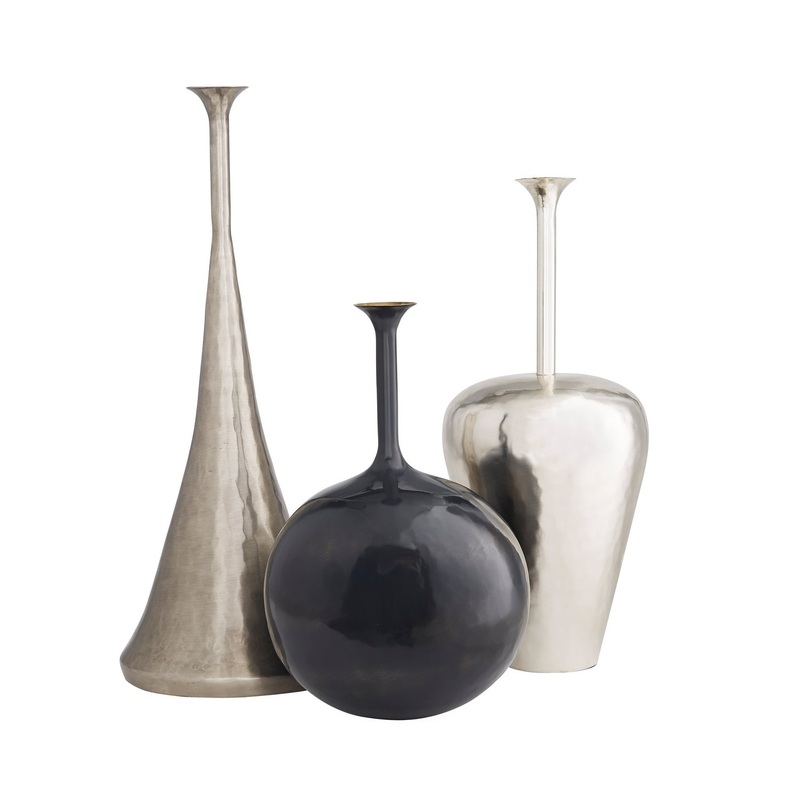 Arteriors 4858 Gyles Vases, Set of 3 Polished Nickel