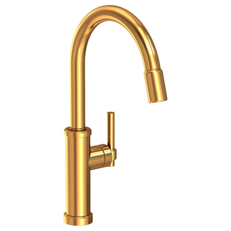 Kitchen Faucet Seager 1 Lever ADA Aged Brass Pull Down Spout Height 10-4/5 Inch 1.8 Gallons per Minute