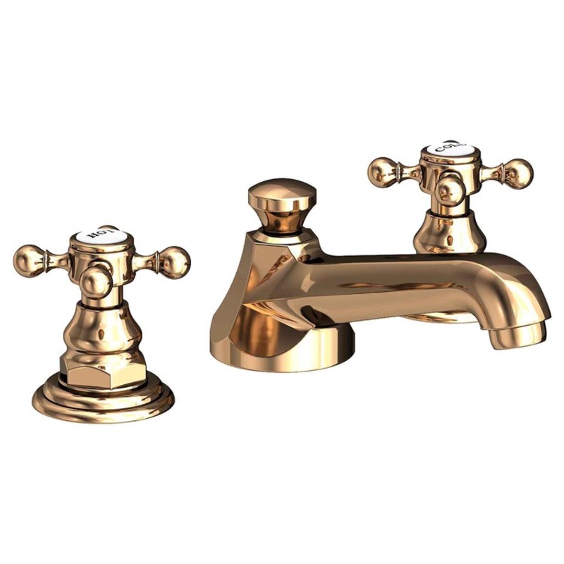 Lavatory Faucet Astor Widespread 8 to 20 Inch Spread 2 Cross ADA French Gold PVD 1.2 Gallons per Minute Brass Spout Height 1-7/16 Inch