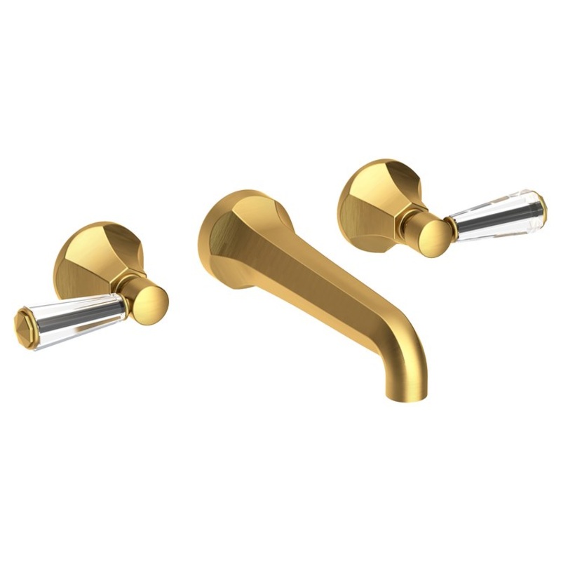 Lavatory Faucet Metropole Wall Mount 8 Inch Spread 2 Lever ADA WaterSense Satin Bronze PVD 1.2 Gallons Per Minute Brass/Crystal Less Drain Spout Reach 7-1/2 Inch