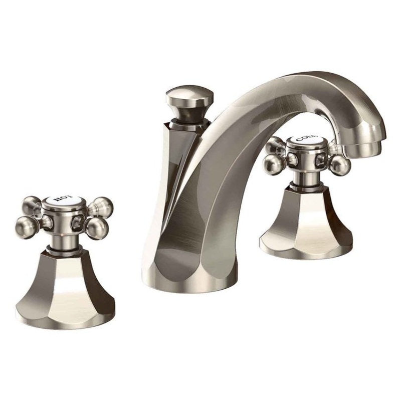 Lavatory Faucet Metropole Widespread 8 to 20 Inch Spread 2 Cross ADA WaterSense Antique Nickel 1.2 Gallons Per Minute Brass Pop Up Spout Reach 5-4/5 Inch