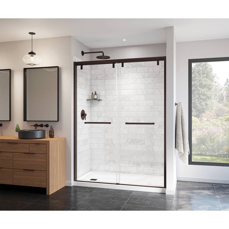 MAAX 135322-900-173-000 Uptown 56-59 x 76 in. 8 mm Bypass Shower Door for Alcove Installation with Clear glass in Dark Bronze