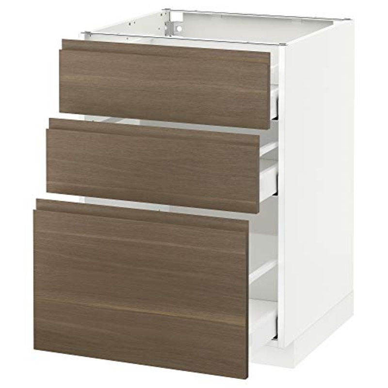 METOD/MAXIMERA mobile base con cassetti 3 60×62.1×88 cm bianco/noce Voxtorp