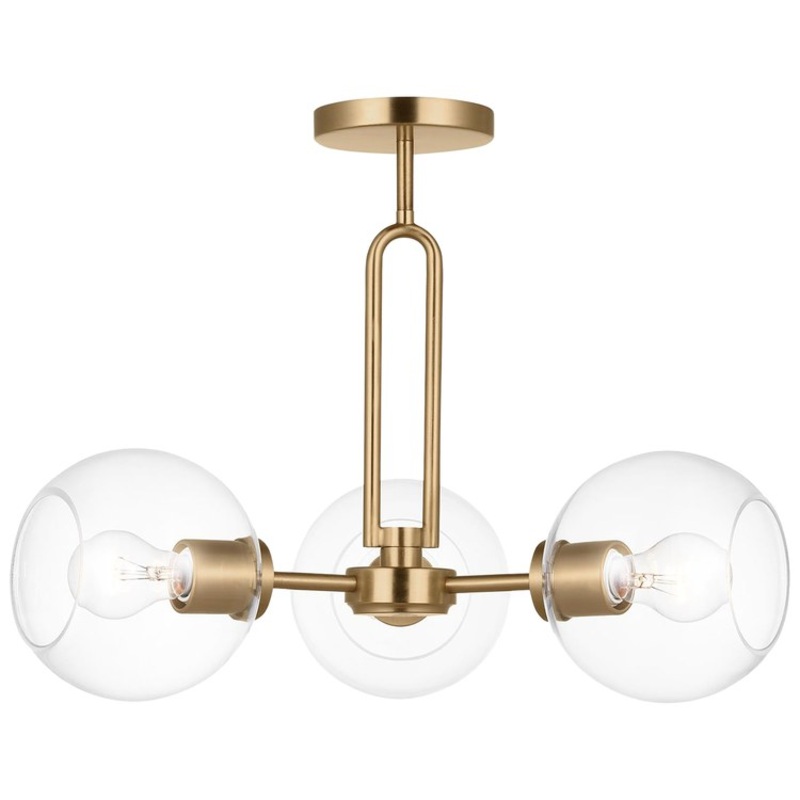 Pendant Codyn Semi-Flushmount Convertible 3 Lamp Satin Brass Clear
