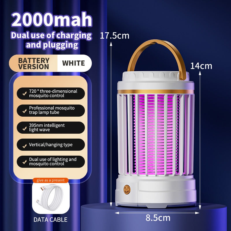 USB Rechargeable White Portable 3-in-1 Electric Mosquito Zapper Lamp – UV Bug Killer, Warm Night Light & Bright Lantern