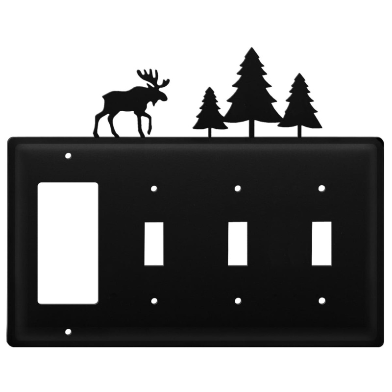 Village Wrought Iron EGSSS-22 Quad Moose & Pine Trees Single GFI and Triple Switch Cover CUSTOM Product