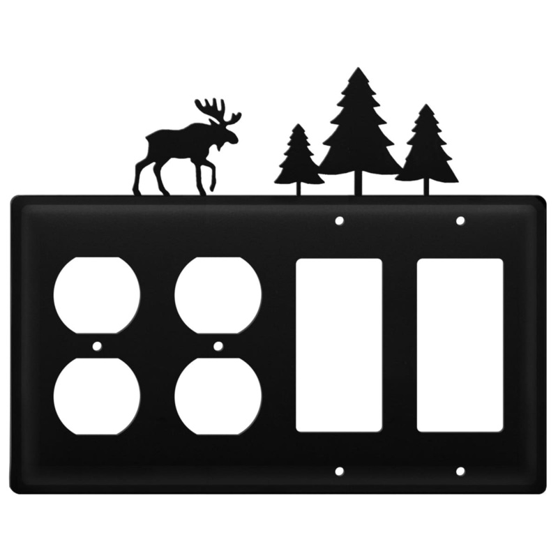 Village Wrought Iron EOOGG-22 Quad Moose & Pine Trees Double Outlet and Double GFI Cover CUSTOM Product