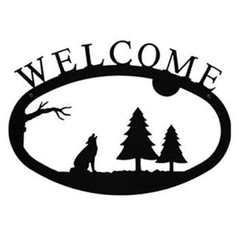 Village Wrought Iron WEL-145-L Timber Wolf Welcom Sign Large