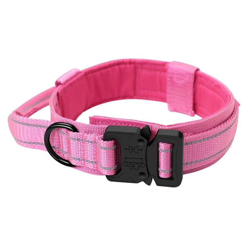 XL Pink Tactical Dog Collar – Heavy Duty Nylon Pet Collar for Medium & Large Dogs, Adjustable (3.8cm Width)