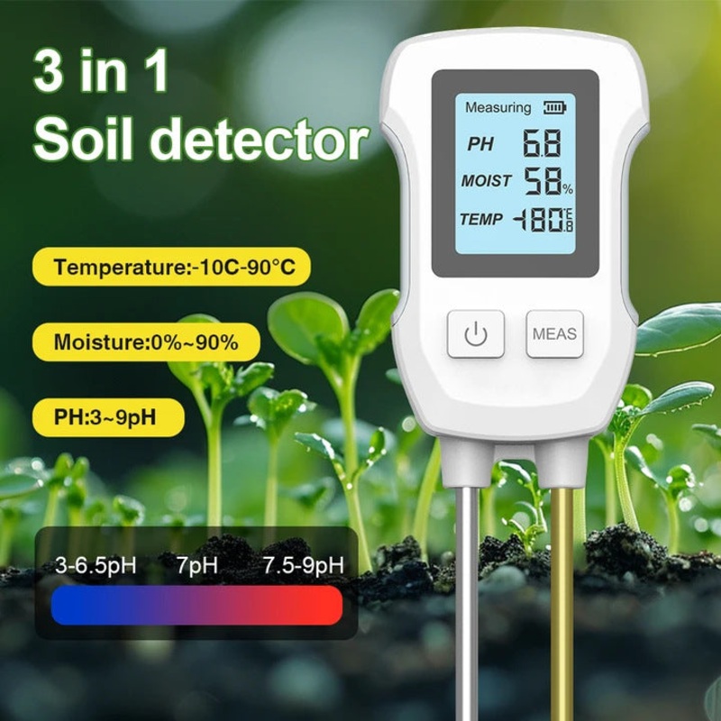 3-in-1 Soil Detector for pH, Moisture, and Temperature – Gardening Tool for Healthy Plants (Battery not included)