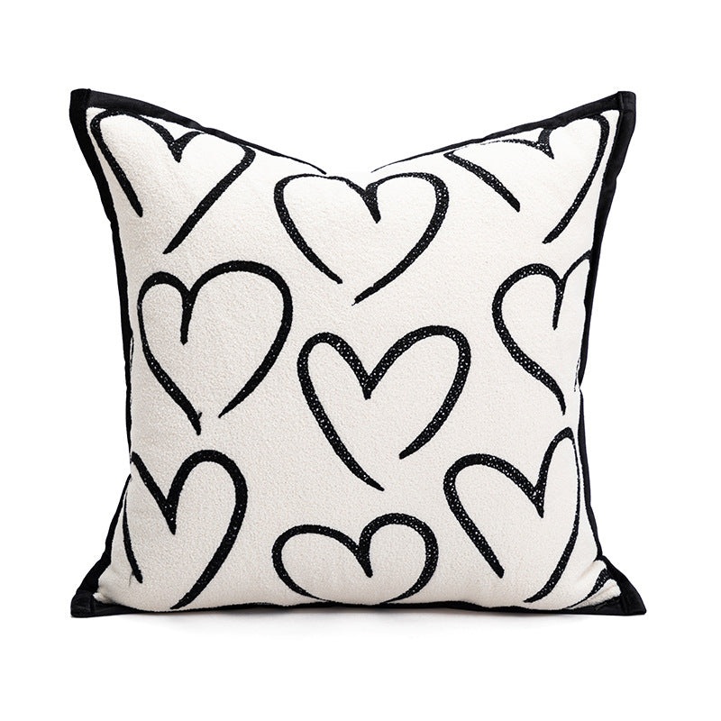 45*45cm Heart Triangle Elegant Two-Piece INS-Style Jacquard Pillow Covers – Black & White Sofa Decor