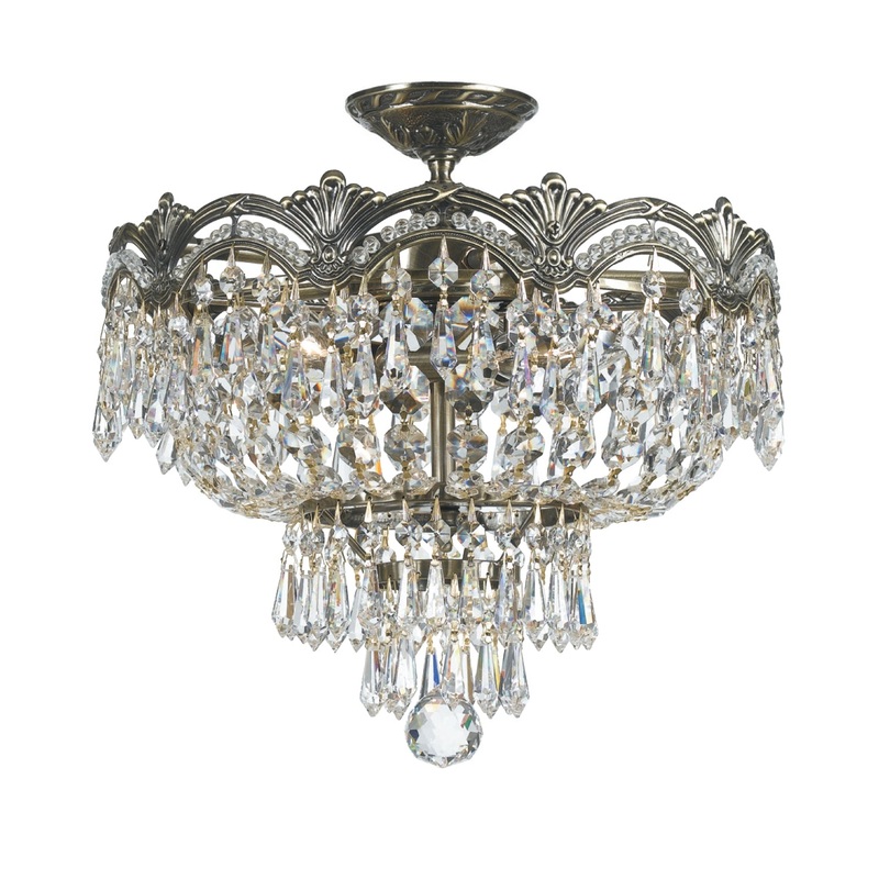 Crystorama 1483-HB-CL-MWP Majestic Three Light Semi Flush Mount Historic Brass