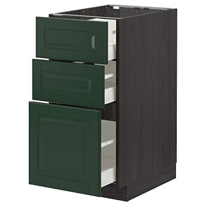 METOD/MAXIMERA mobile base con cassetti 3 40×61.9×88 cm nero/Bodbyn verde scuro