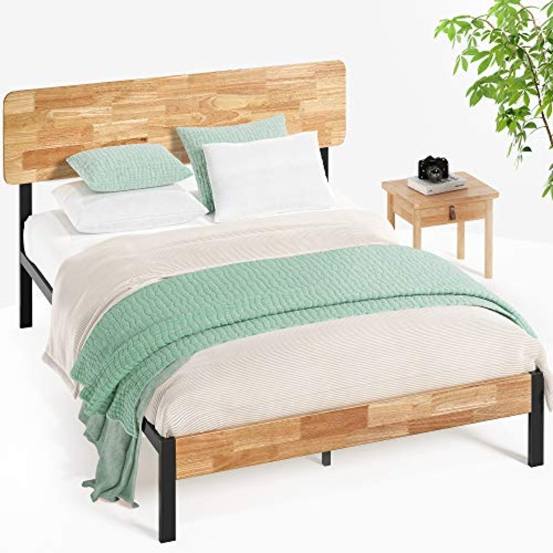 ZINUS Telaio da letto Olivia 36 cm in metallo e legno | Supporto per doghe in legno | Facile da montare | 140 x 190 cm | Naturale