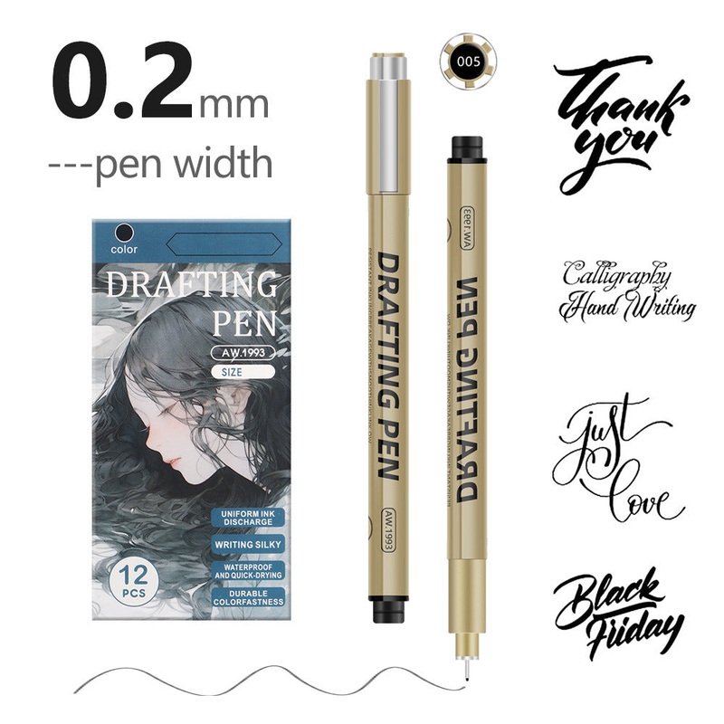 0.2mm 24-Piece Precision Drawing Pen Set – Waterproof Anime Sketching Pens for Students, Assorted Tips
