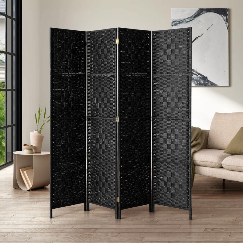 4 Panel Room Divider Privacy Screen Black