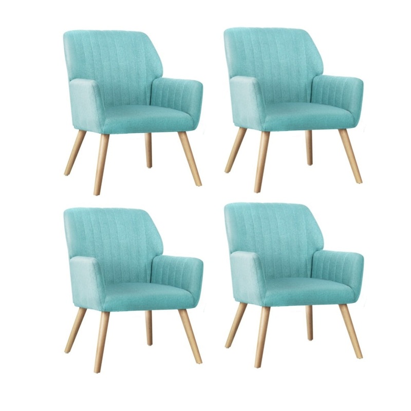 4x Armchair Lounge Sofa Chair Fabric Blue