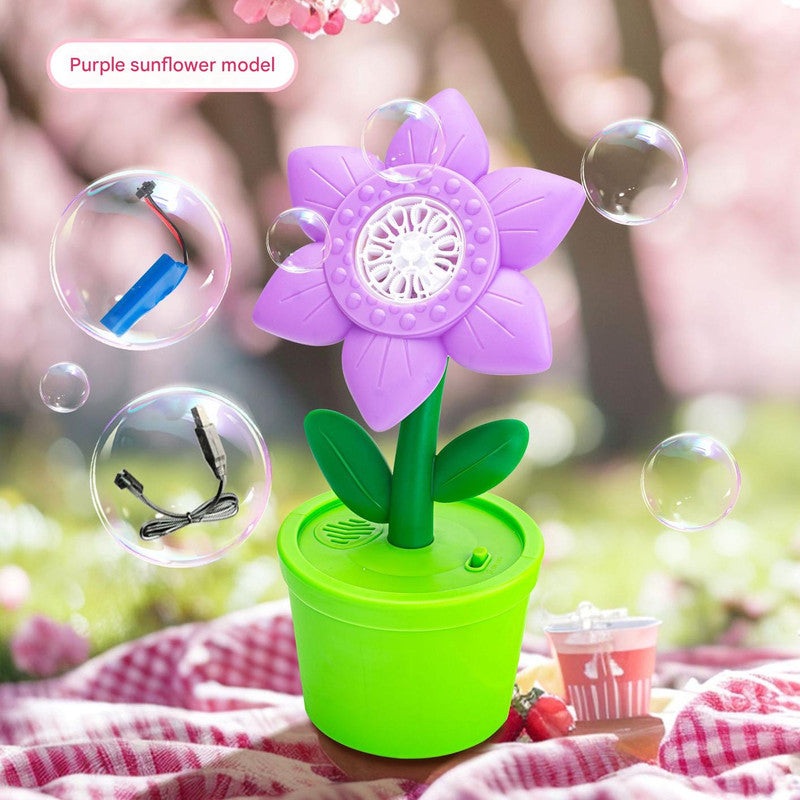 Electric Flower Bubble Machine with Music – Rechargeable, 10-Hole Output(Purple)
