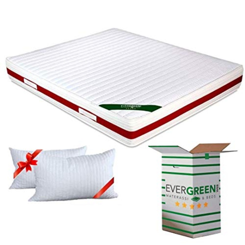 EVERGREENWEB Materasso Letto Matrimoniale 140×190 in Memory Foam & Poliuretano Ortopedico Alto 22 cm con 2 Cuscini Gratis Lastra Onda MASSAGGIANTE Rivestimento Anallergico col Bianco SFODERABILE