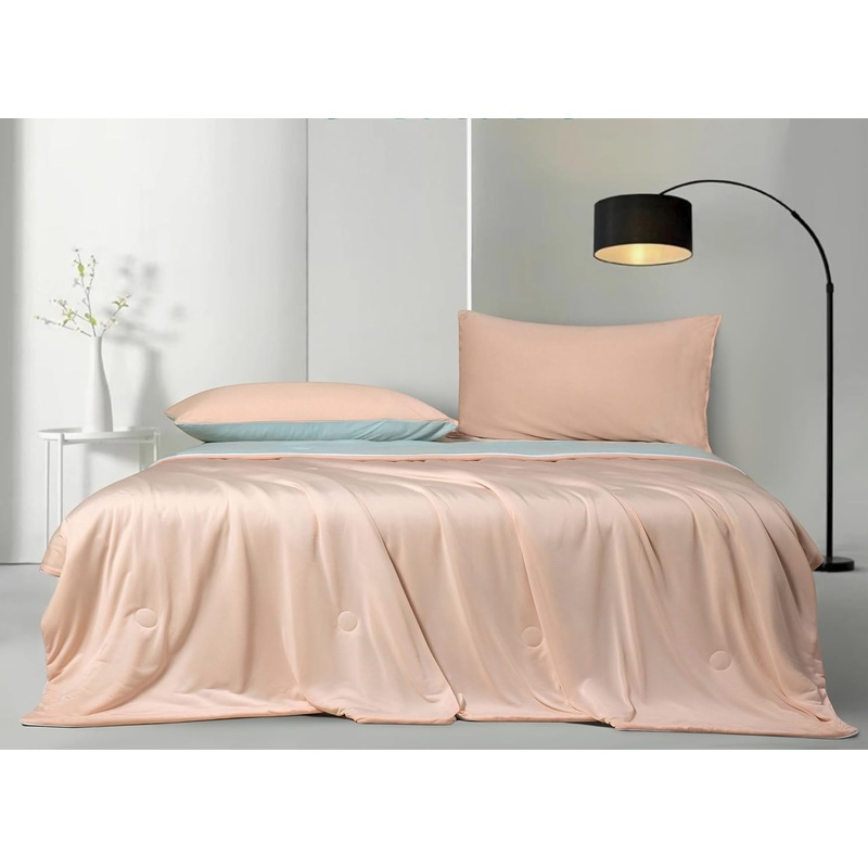 Ice Cooling Reversible Summer Comforter Blanket (Orange and Blue, Single/Double)
