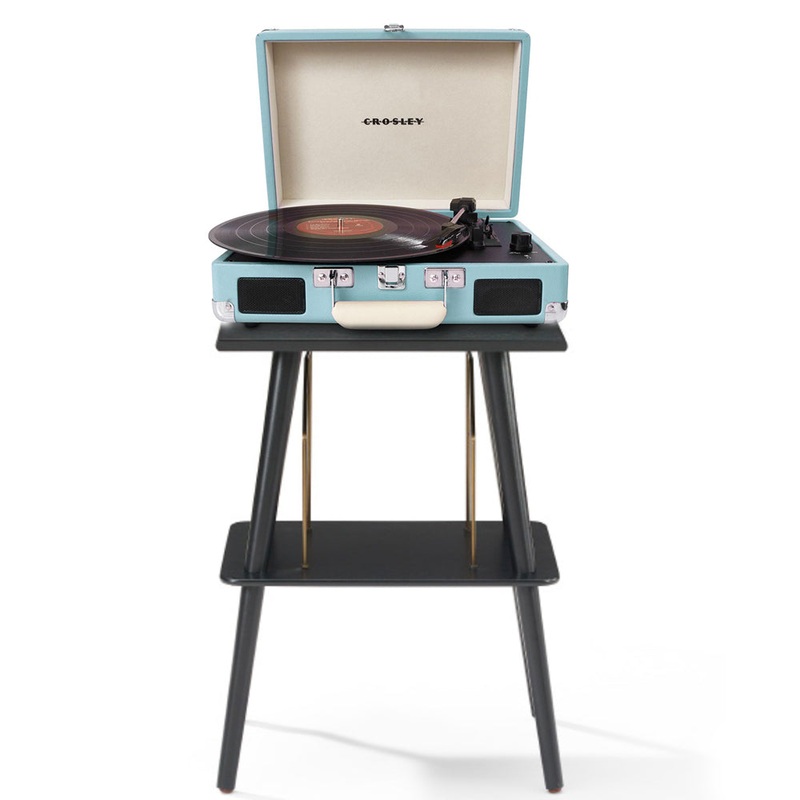 Crosley Cruiser Bluetooth Portable Turntable – Turquoise + Crosley Entertainment Stand Bundle