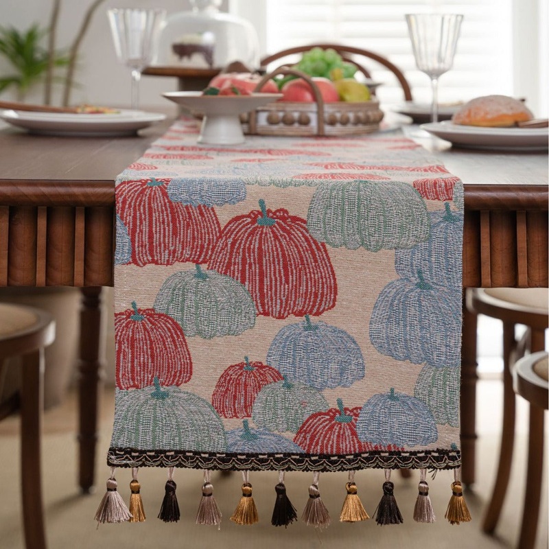 Jacquard Pumpkin American Country Thanksgiving Table Runner – Jacquard Design 33cm x 160cm