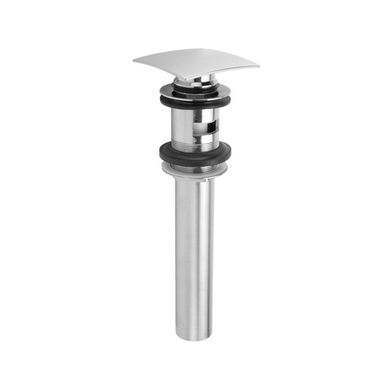Lavatory Drain Finger Touch Square with Overflow 1-1/2 Inch Polished Nickel for Standard Pop-Up and P.O. Plugs with Rubber Stoppers Ideal for Vessel Sinks 8-3/8 Inch Length